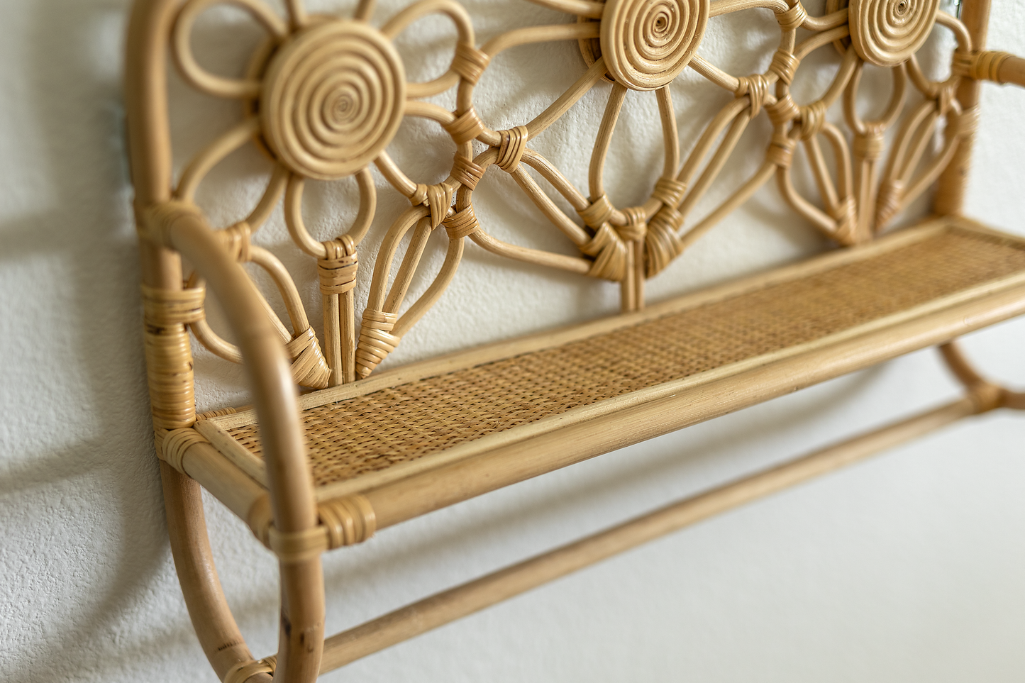 PREORDER - Daisy Whispers Rattan Wall Shelf - PREORDER ONLY - SHIPS BY JANUARY 15TH