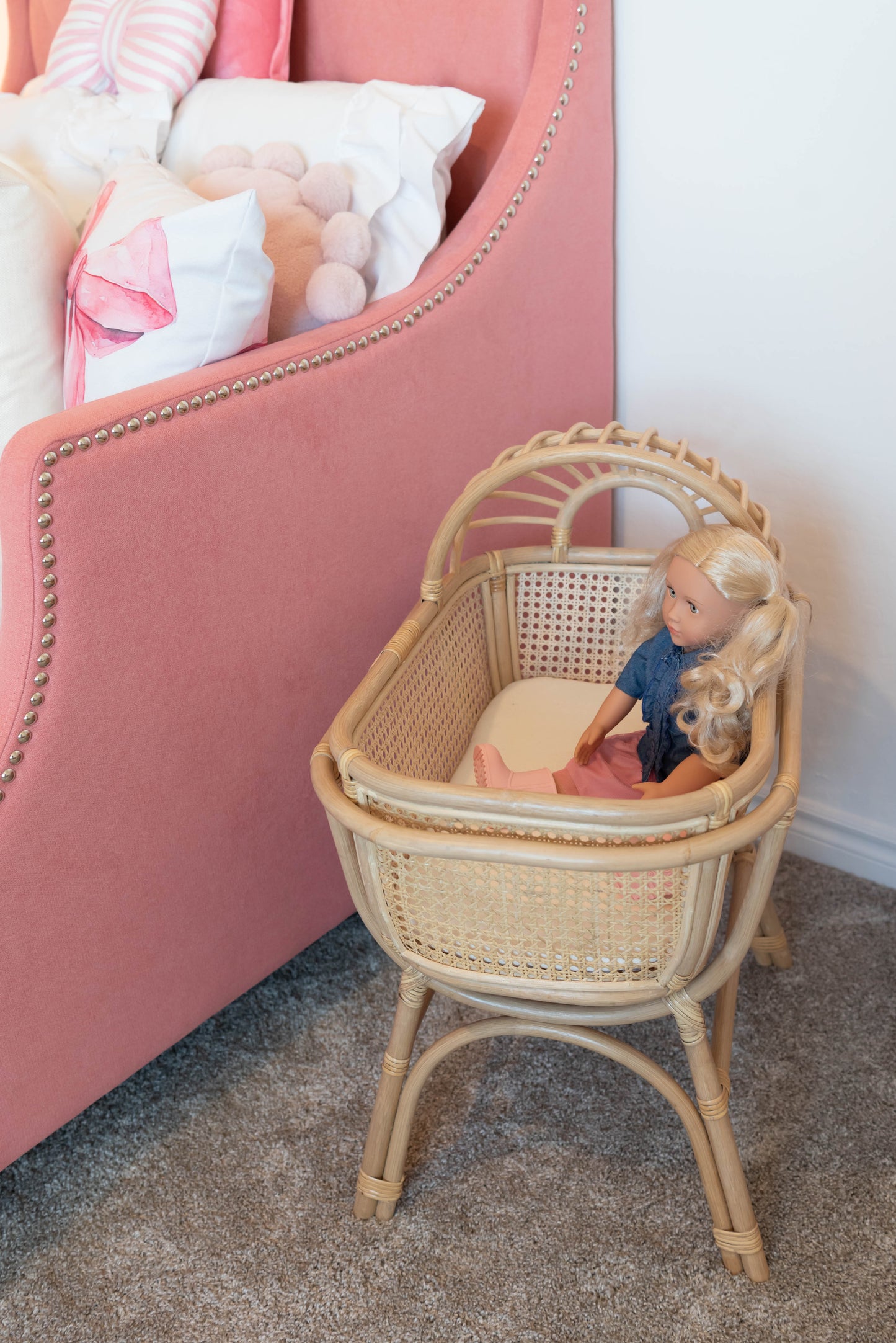 Dreamy Haven Rattan Doll Bassinet - New Larger Size