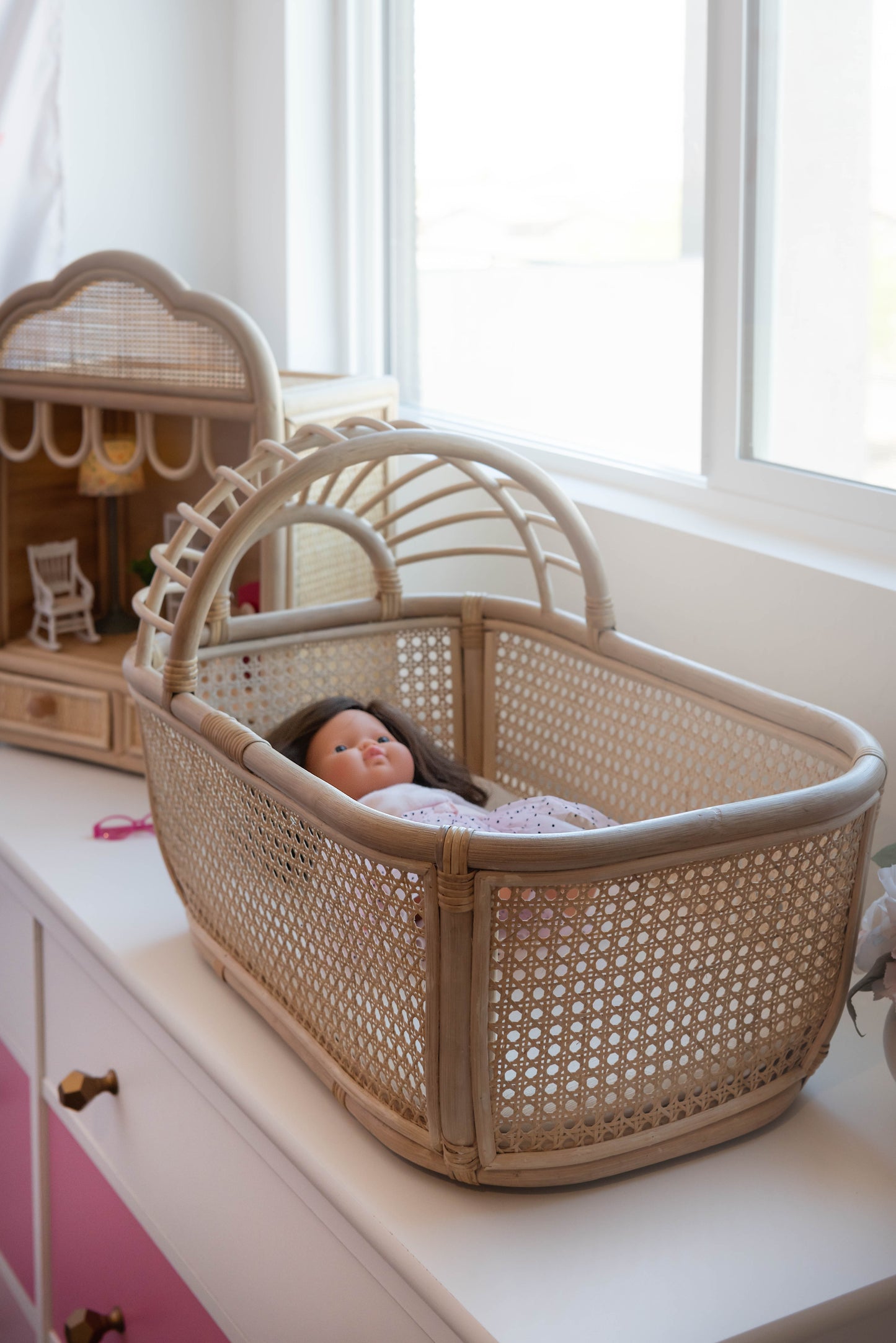 Dreamy Haven Rattan Doll Bassinet - New Larger Size