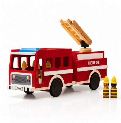 Wooden Firetruck with Firefighters