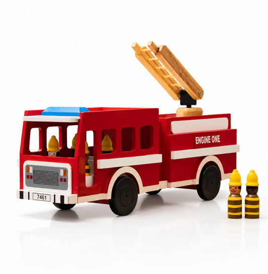 Wooden Firetruck with Firefighters