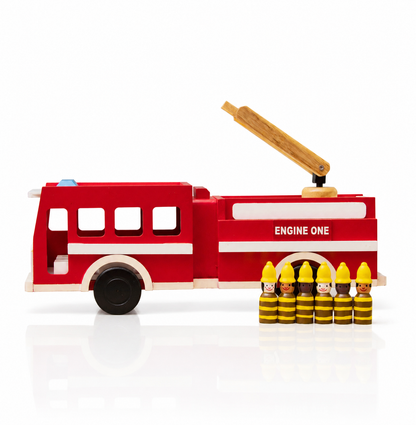 Wooden Firetruck with Firefighters