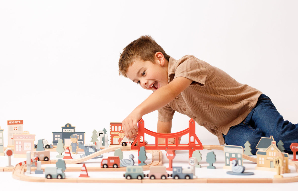 Comfy Cubs 100pc Wooden Train Set
