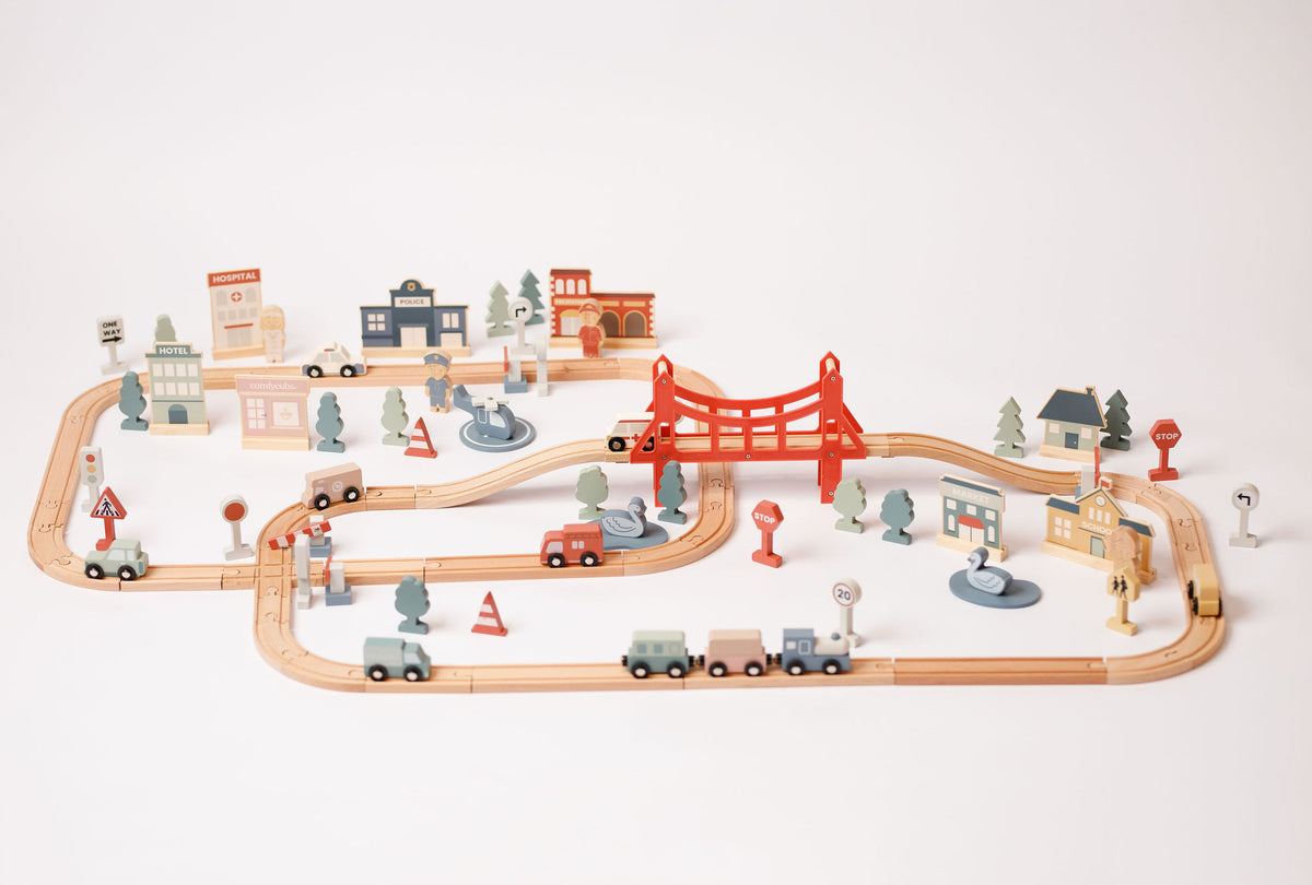 Comfy Cubs 100pc Wooden Train Set