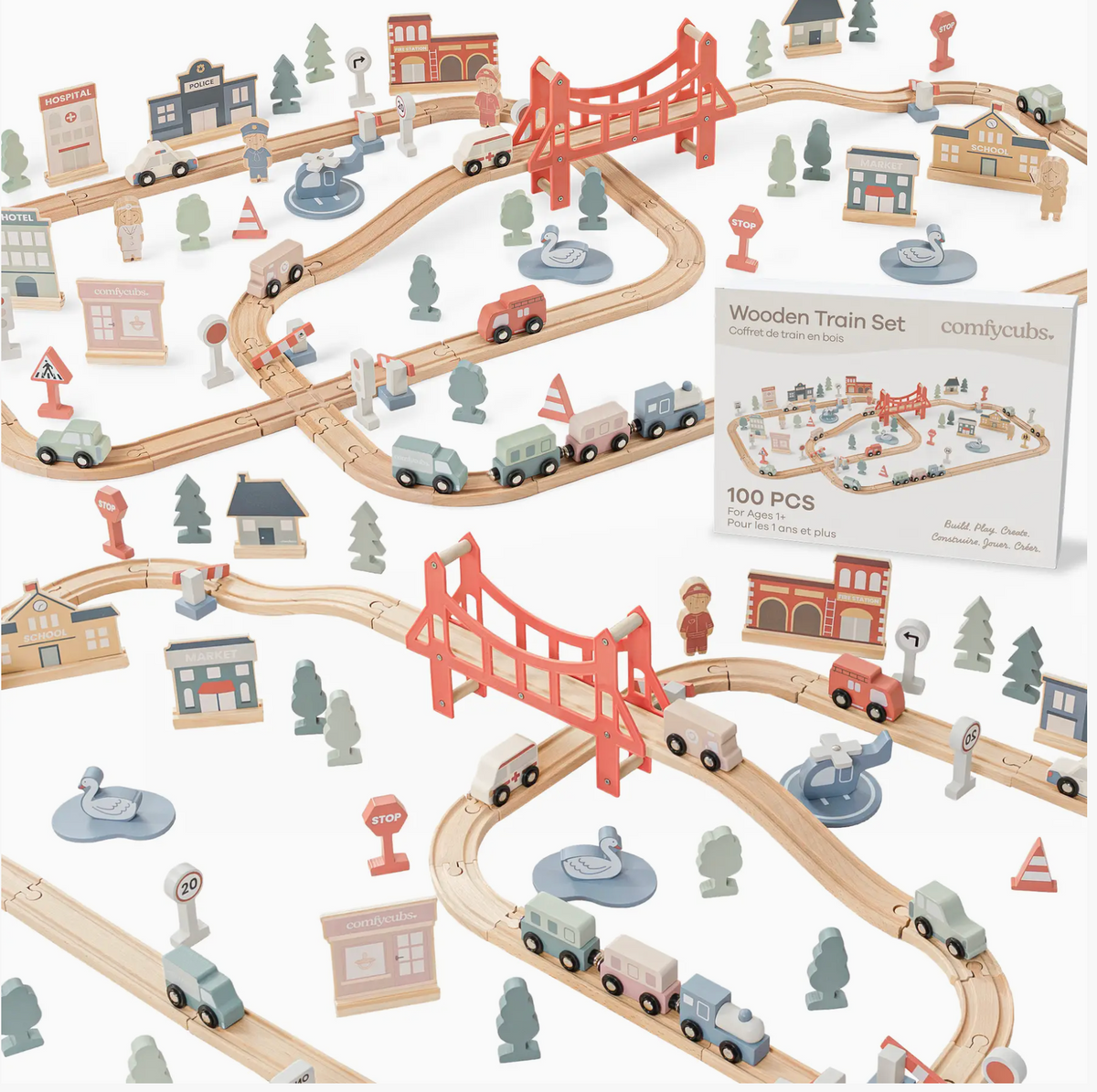 Comfy Cubs 100pc Wooden Train Set