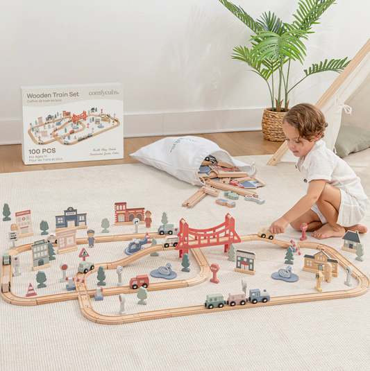Comfy Cubs 100pc Wooden Train Set