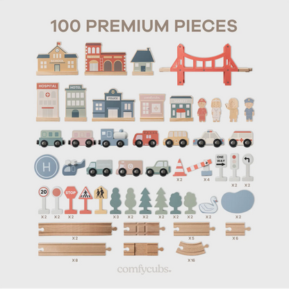 Comfy Cubs 100pc Wooden Train Set