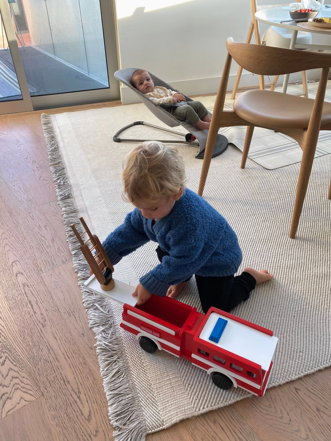 Wooden Firetruck with Firefighters