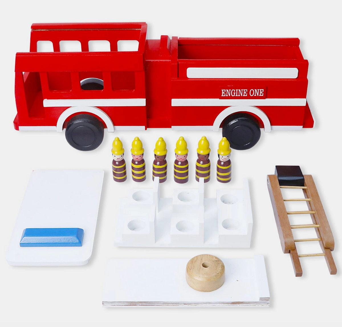Wooden Firetruck with Firefighters