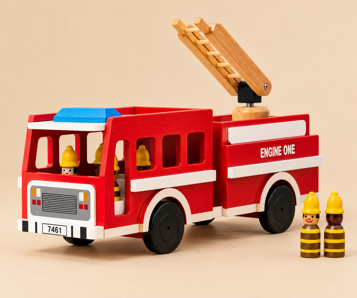 Wooden Firetruck with Firefighters