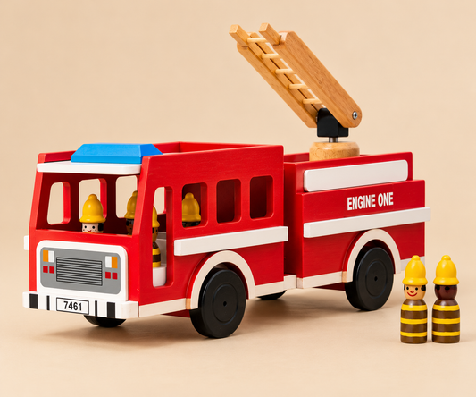 Wooden Firetruck with Firefighters