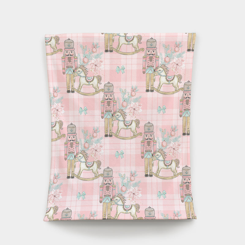 Sherpa Bliss Designer Blanket -  Pretty Plaid Nutcracker - Pink